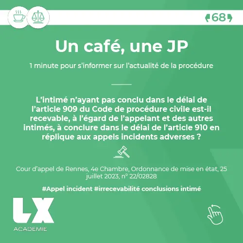 Un café, une JP - L’intimé n’ayant pas conclu dans le délai de l’article 909 du Code de procédure civile est-il recevable, à l’égard de l’appelant et des autres intimés, à conclure dans le délai de l’article 910 en réplique aux appels incidents adverses ?