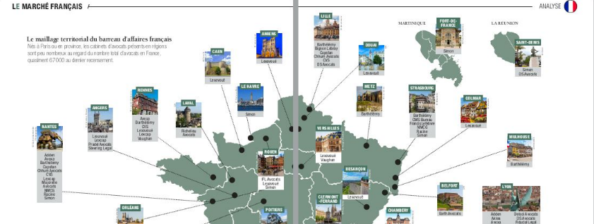 Le maillage territorial du barreau d'affaires français.