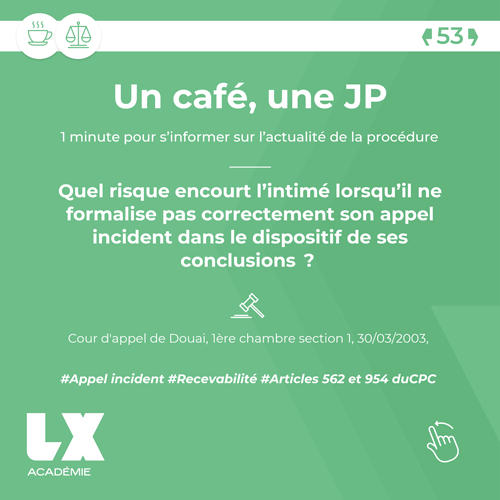 Un café une JP - Quel risque encourt l’intimé lorsqu’il ne formalise pas correctement son appel incident dans le dispositif de ses conclusions ?